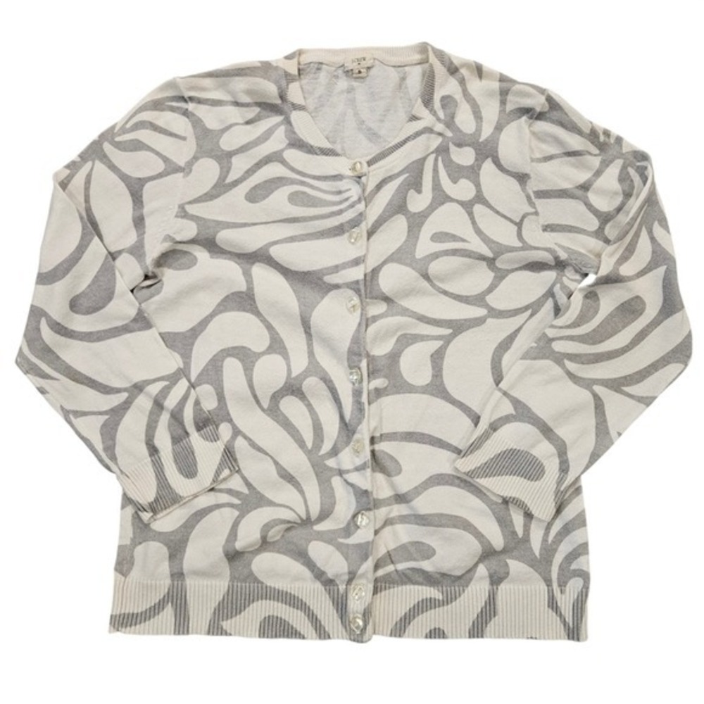 J.Crew Womens Grey White Abstract Swirl Print‎ Button Front Cardigan Sweater S